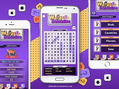 📝 Word Search Detective Android & iOS Mobile App android ios crossword educational invites iphone ipad letters mobile app mobile game puzzle question quiz word search
