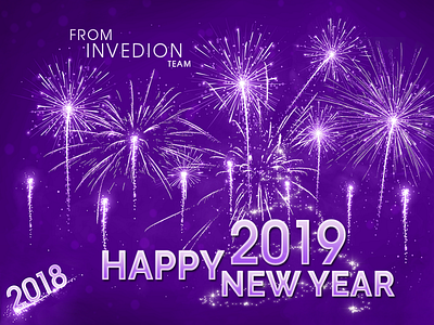 Happy New Year 2019 From Invedion Team business fireworks free gift happy illustration invitation invites logo luxury new new year new year 2019 special team ui violet white wishes wow