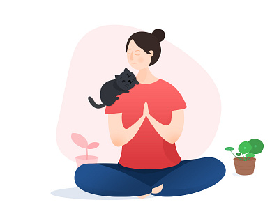 Yoga girl and cat