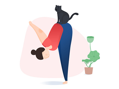 Yoga girl and cat-2