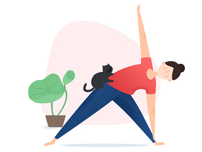 Yoga girl and cat-5