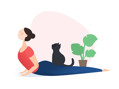 Yoga girl and cat-6