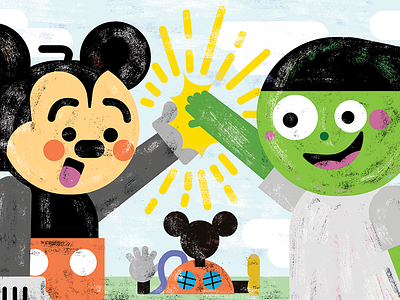 Mickey & PBS Kid high five disney illustration kids mash up tv