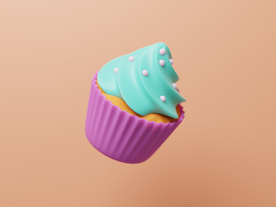 Cupcake 3d blender blender3d cake cup cupcake icon illustration learning peach pink teal