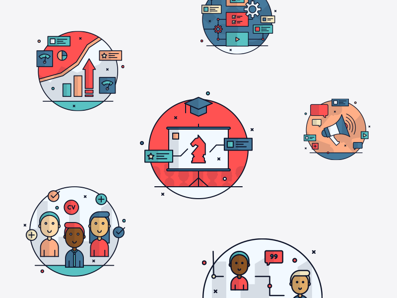 Ludu Illustrations 04 chat process stats marketing user person people horse outline illustrations icon illustration