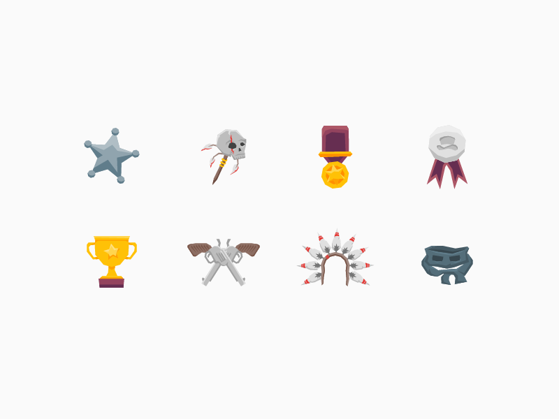 Western Icons wild west skull medal vice sherrif star cup guns polygon icons western
