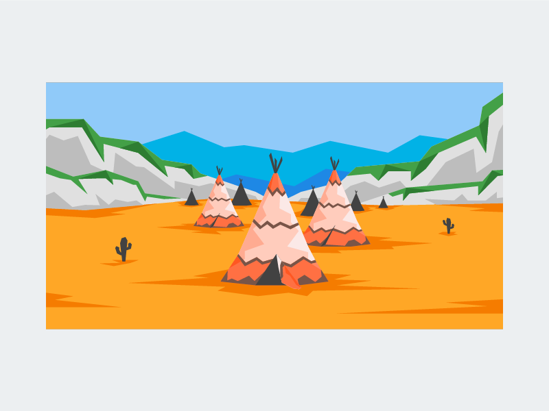 Little Village preirie indian american native west western cactus scene teepee village