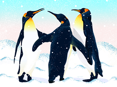 A warm penguin--A family of three--illustration - animal antarctic illustration penguin
