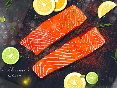Food illustration series-Salmon food illustration lemon paprika salmon