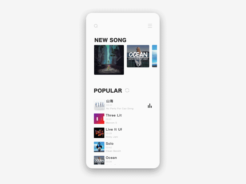 Play Music App animation button close gif navigation ui ux