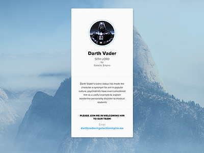Darth Vader has joined the team email employee id fun with things newsletter user card whatever