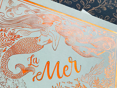 La Mer hand drawn hot foil illustration postcard