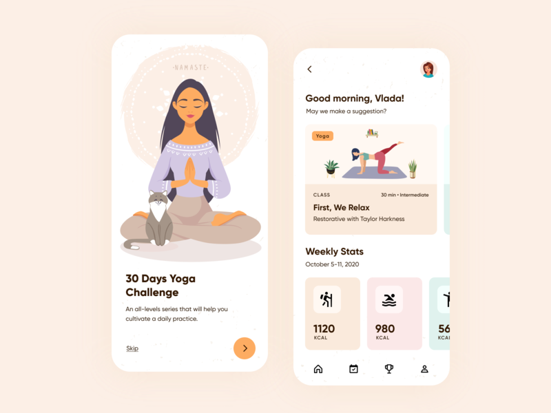 Yoga and Meditation app action active activity activity tracker app challenge ios meditation mobile sport sports ux yoga yoga app