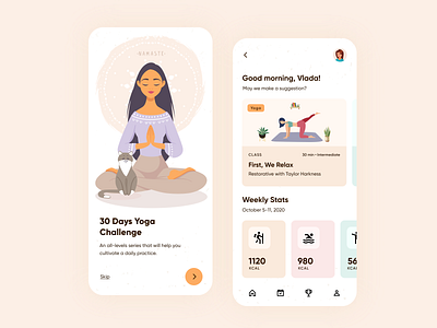 Yoga and Meditation app action active activity activity tracker app challenge ios meditation mobile sport sports ux yoga yoga app