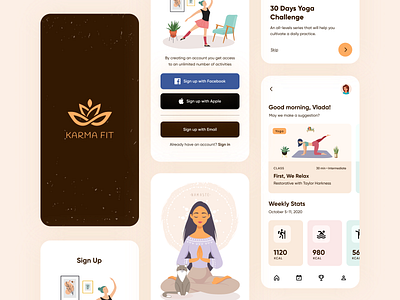 Yoga and Meditation app activity app card design homepage illustration ios meditation mobile practice signup splash sport typography ui ux yellow yoga