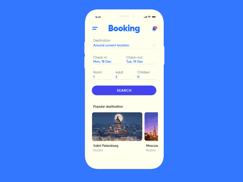 Booking mobile app (concept) animation app application booking concept destination helsinki hotels mobile redisign