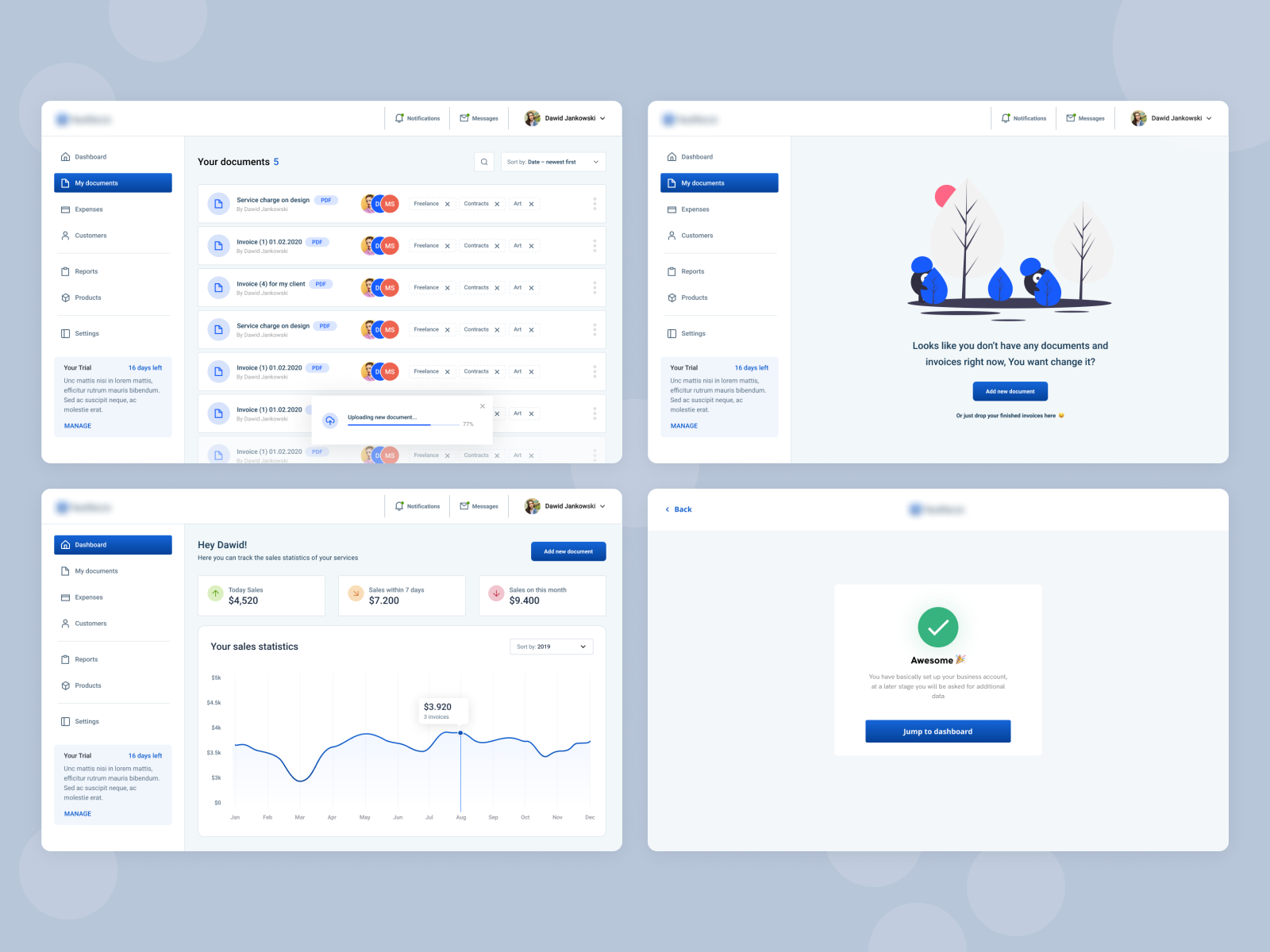 Invoice Software - Dashboard Screens by Dawid Jankowski on Dribbble