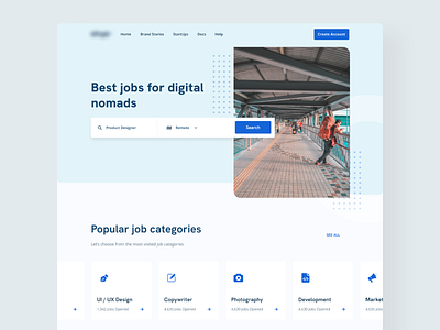 Jobs for Digital Nomads Concept clean design concept design for fun job board job search minimal ui ui design ux web website website design websites