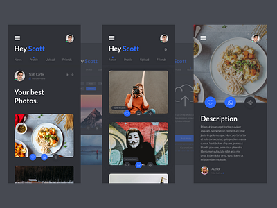 Photo App Design First View📸 android app app apps application blue clean design color design designer flat grey ios mobile app photo sketch ui ux web design white