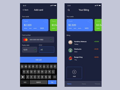 MyWallet Dark Mode Cryptocurrency Add Card Process