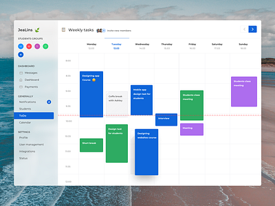 JeaLins🍃 To-Do Calendar app design calendar clean design dashboard dashboard design task app task list tasks todo todo app todo list todolist ui ux