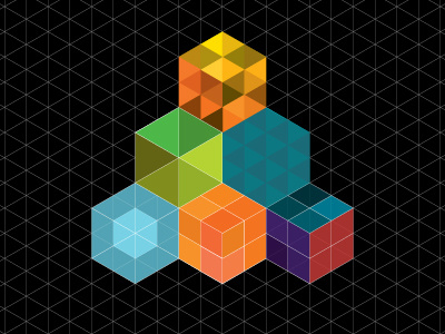 Experimentation with the isometric grid colour cubes geometrics triangles