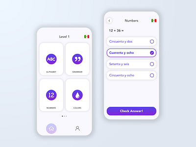 Spanish App app app design app for kids design learn spanish mobile purple spanish spanish app ui ux