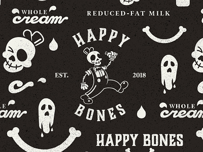 Happy Bones Milk Products bones branding halloween illustration logo milk pattern skeleton vintage