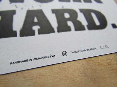 Work Hard block print hand lettering lino cut lino stamp milwaukee typography