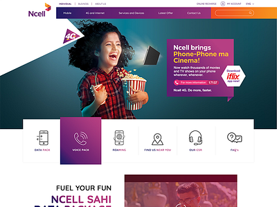 Homepage Concept for Ncell. telecom telecommunication website