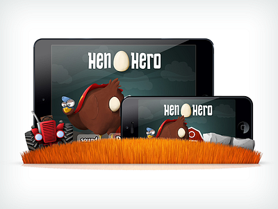 Hen Hero - Game Mock-Up chicken egg game grass hen hero ipad iphone mobile