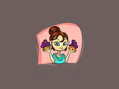 Illustration - Girl munching cupcakes eating fun art girl character girl illustration illustration