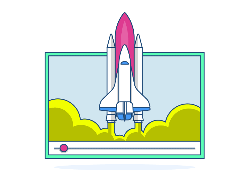 Video launch illustration - brand colour options black blue gif green illustration launch lines pink shuttle video window yellow