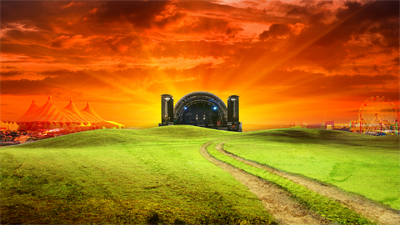 Fest fair fairground field grass hills mud photoshop rides stage sun sunset tents track wheel