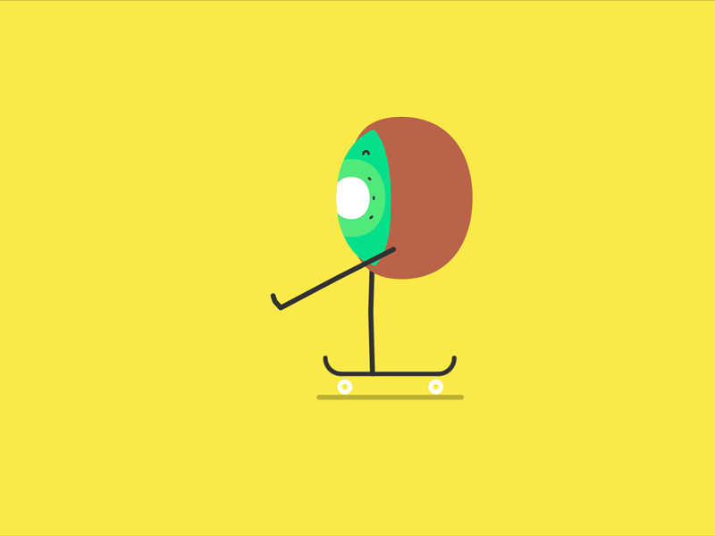 Skater Kiwi alphabet animation character dance fruit fun gif kiwi skater vegetables
