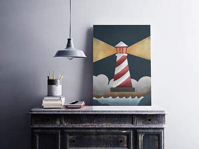 The Lighthouse clouds illustration lighthouse sea waves