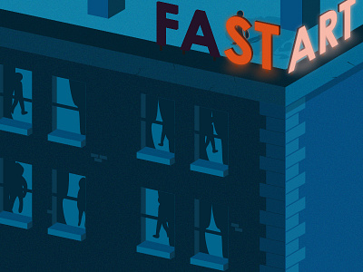 fast art start art building dark dribbble illustrator illustrtion isometric light neon orange prespective start