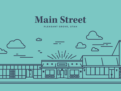 Main Street buildings icon illustration monoline