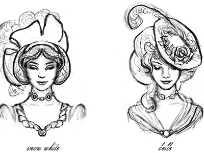 Disney Princesses in Hats disney princesses fashion illustration hats historical fashion