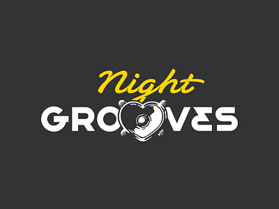 Night Grooves drum and bass heart lettering logotype party speaker