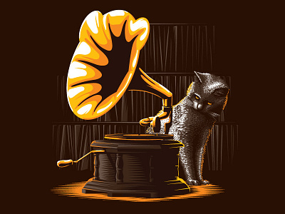 Illustration cat gig gramophone illustration music poster vinyl