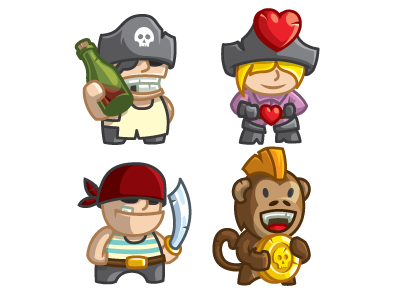 Pirates character coin gold heart illustration monkey pirates rum saber vector