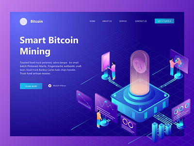 Header Page Illustration Smart Bitcoin Mining | #Exploration app bitcoin services blue debut design fianpanic first shot flat flat mountain header page hello dribbble icon illustration illustrator invite typography ui ux