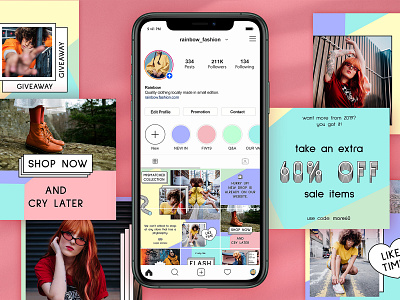 Rainbow Fashion - Instagram Puzzle blogger bright colors fashion instagram psd social media templates