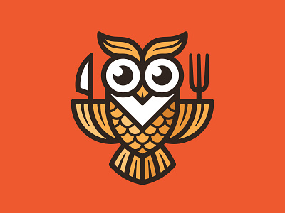 Feast Owl 📌 Logo for Sale bird cafe catering chef cooking delivery dinner dishes fast food feast food fork kitchen knife logo logoforsale owl plate restaurant spoon