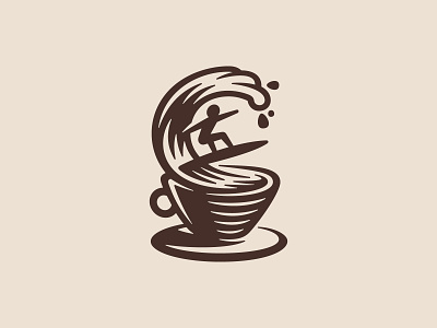 Surf Coffee 📌 Logo for Sale bar beach cafe coffee cup drink engraving fast food logo ocean restaurant sea shop surf surfboard surfer travel vacation water wave