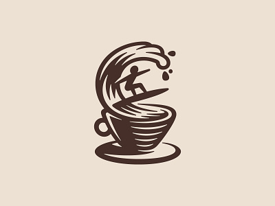 Surf Coffee 📌 Logo for Sale bar beach cafe coffee cup drink engraving fast food logo ocean restaurant sea shop surf surfboard surfer travel vacation water wave