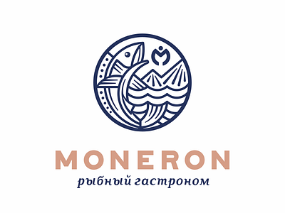 Moneron bar cafe circle coat of arms emblem fish food mountains ocean restaurant sea seafood