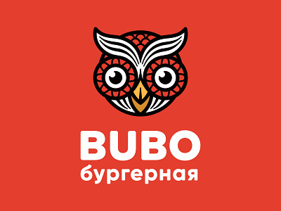 BUBO Burgers animal bar beak bird burger cafe character eyes fast food food mascot mosaic owl patterns restaurant