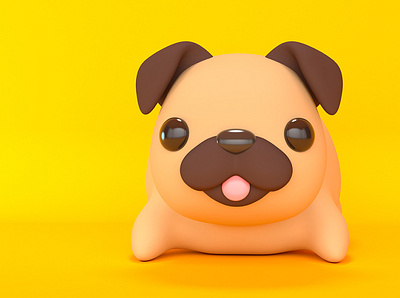 Pug 3d animal character cute design dog friendly funny happy mascot pet puppy render stylized tongue toy